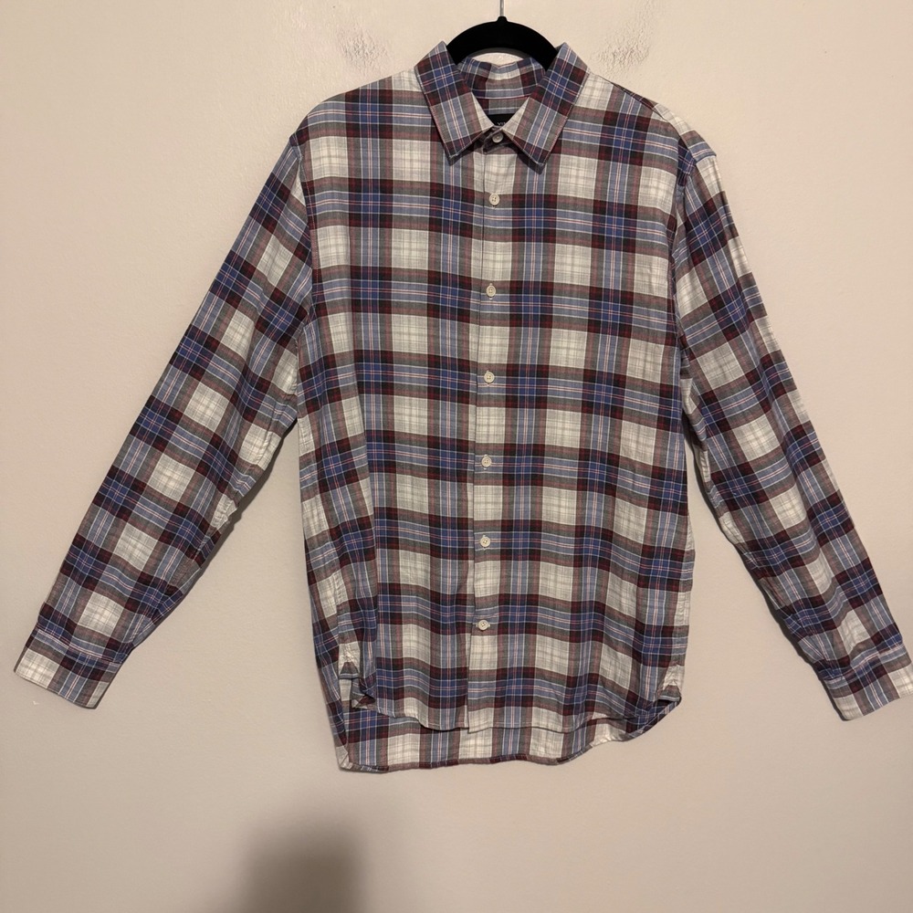 Vince Blue Burgundy Plaid Long Sleeve Button Down Shirt S cotton classic preppy